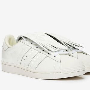 Adidas White Superstar Fringe Leather Low Top Sneakers Size 7.5